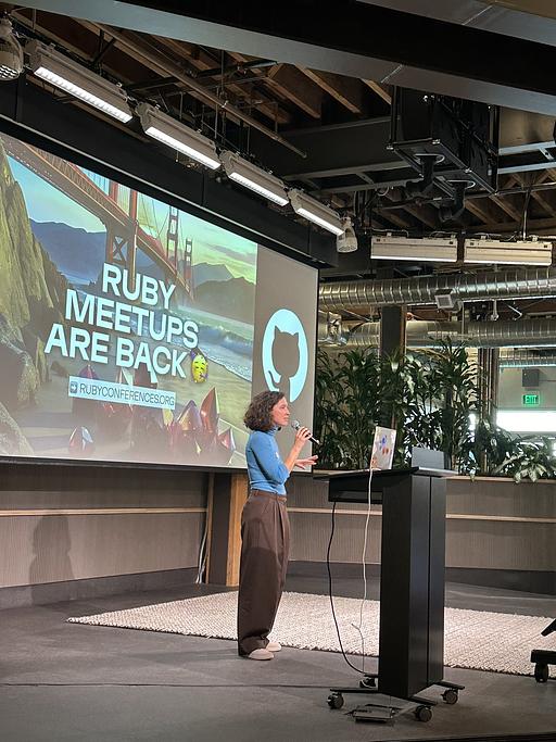 "Excited to be @github where @inazarova announced that SF Ruby meetups are back!" - @TonsOfFun111