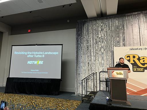 Thank you @marcoroth_ for such a great explanation of the Hotwire ecosystem! #RailsConf #RailsConf2024 - @ssuttner