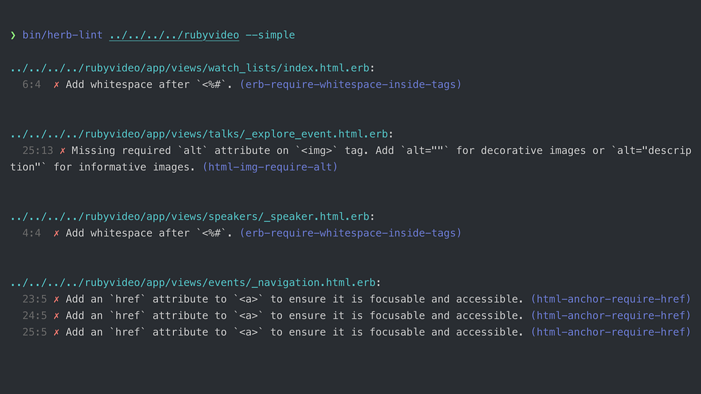 Herb Linter Simple CLI output