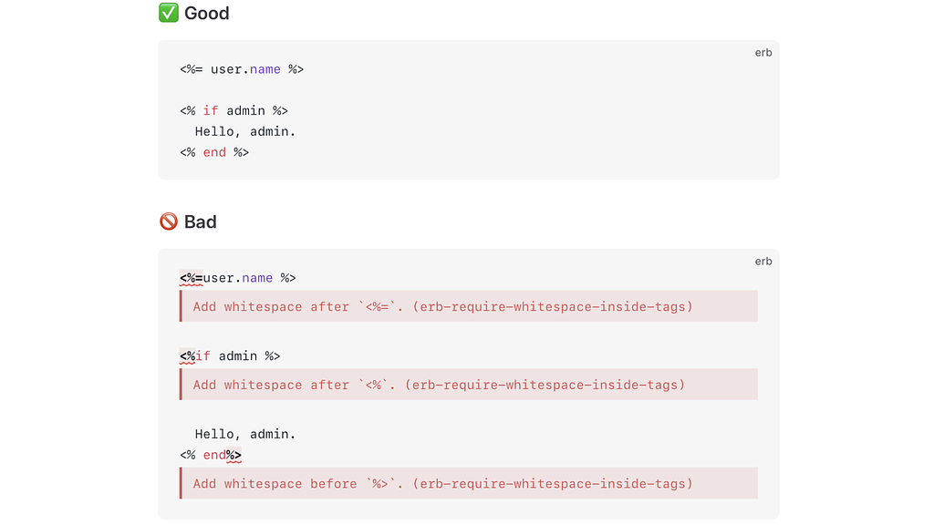 Linter Rule Good/Bad examples